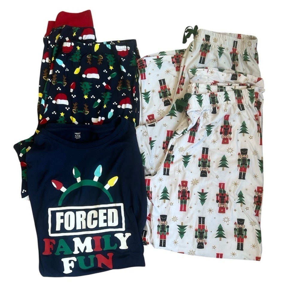 Holiday Time Pajama Bundle One Set & 2 Soldier Boy Bottoms XL Christmas Pics